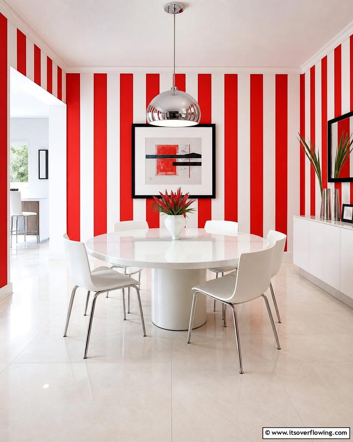 Red Striped Walls - 20 Red Dining Room Ideas for a Bold and Vibrant Space