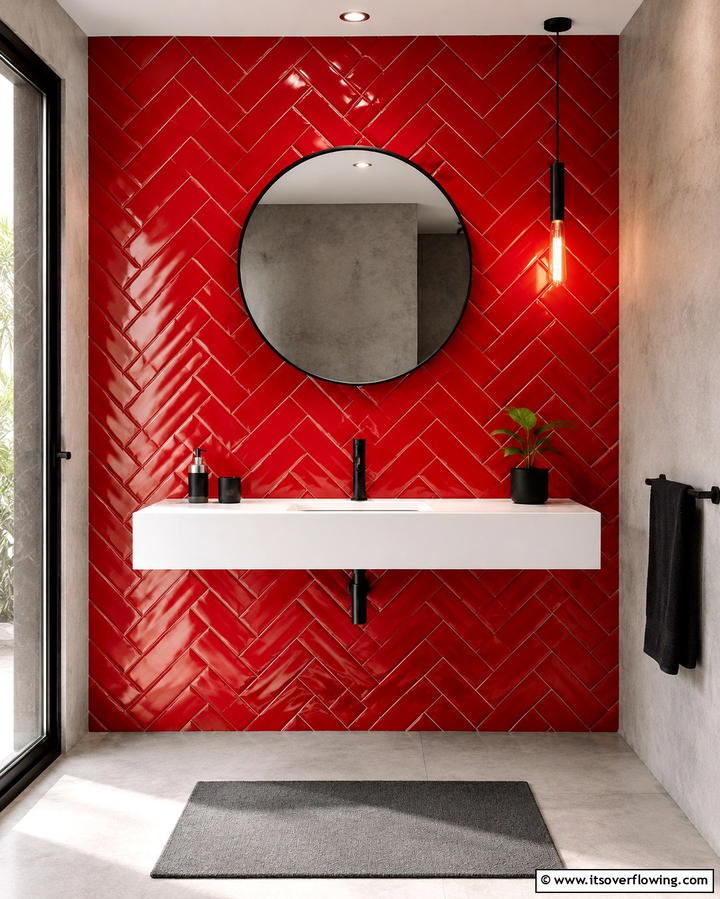 Red Tile Backsplash - 25 Red Bathroom Ideas for a Luxurious Feel