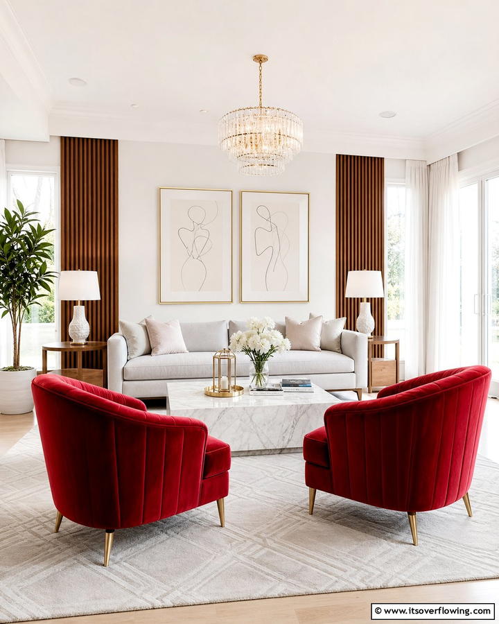 Red Upholstered Chairs for Dynamic Seating - 17 Red Living Room Ideas for Dramatic Modern Interiors