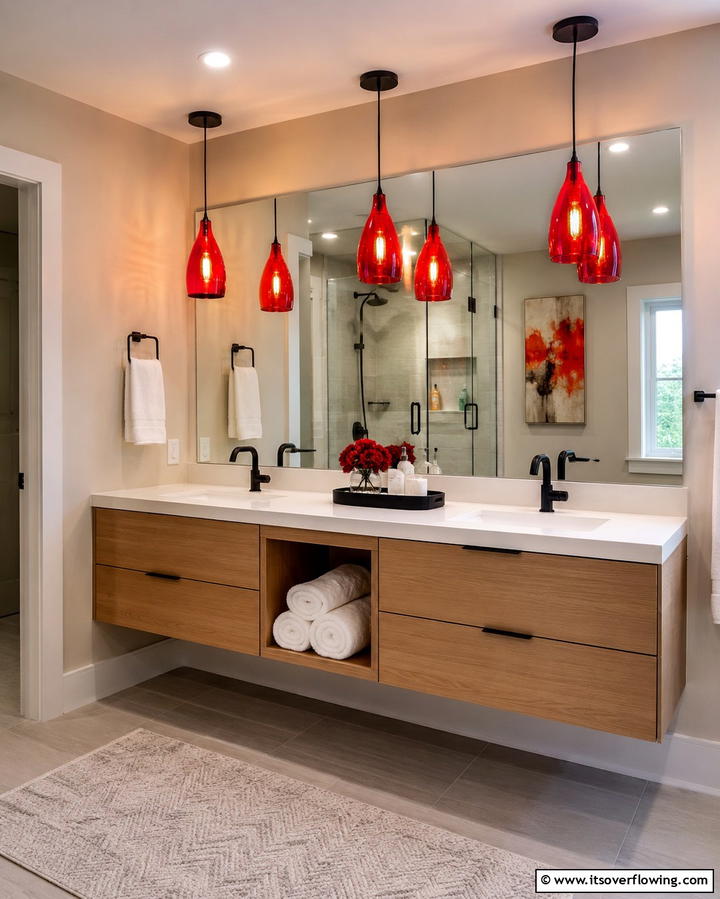 Red Vanity Lighting - 25 Red Bathroom Ideas for a Luxurious Feel