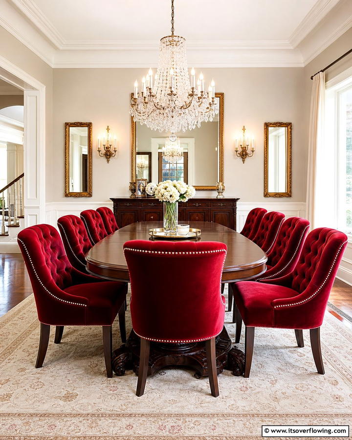 Red Velvet Chairs - 20 Red Dining Room Ideas for a Bold and Vibrant Space