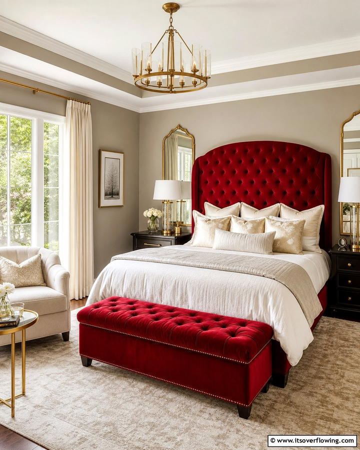 Red Velvet Upholstered Furniture - 25 Red Bedroom Ideas to Transform Your Space