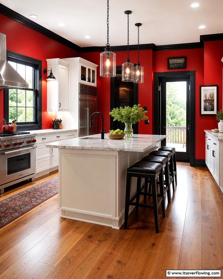 Red Wall Paint with Black Trim - 25 Red and Black Kitchen Ideas for a Bold Look