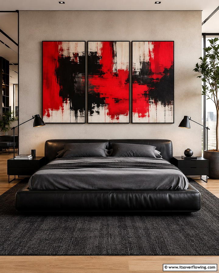 Red and Black Abstract Art - 25 Red and Black Bedroom Ideas for a Dramatic Look