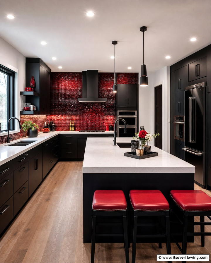 Red and Black Backsplash Mosaic - 25 Red and Black Kitchen Ideas for a Bold Look