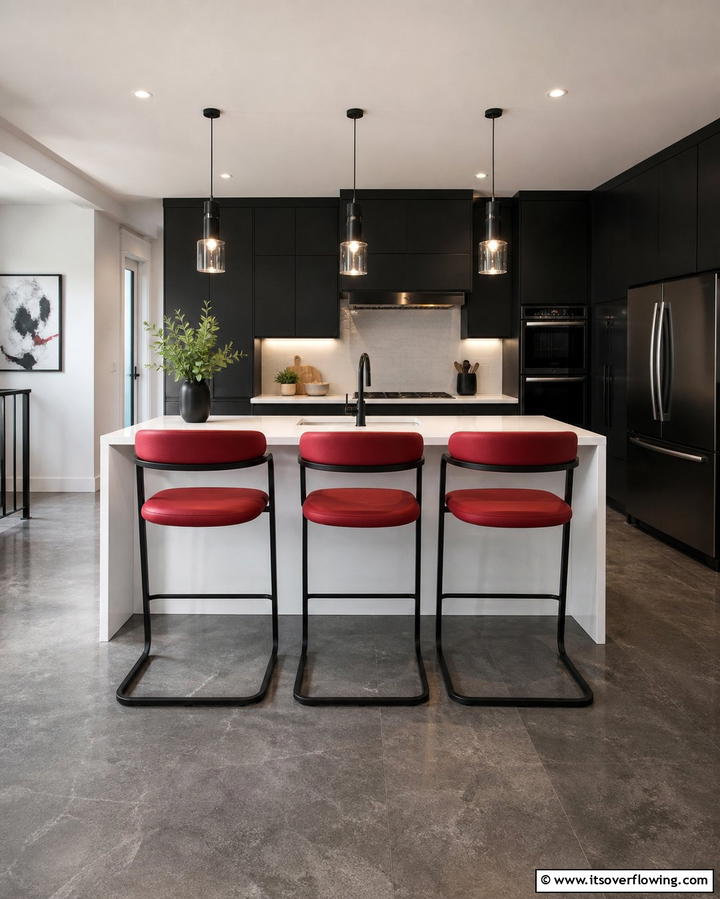 Red and Black Bar Stools - 25 Red and Black Kitchen Ideas for a Bold Look