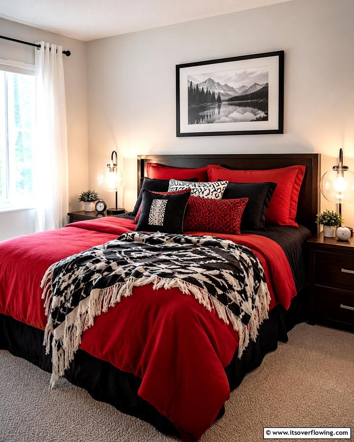 Red and Black Bedding Layers - 25 Red and Black Bedroom Ideas for a Dramatic Look