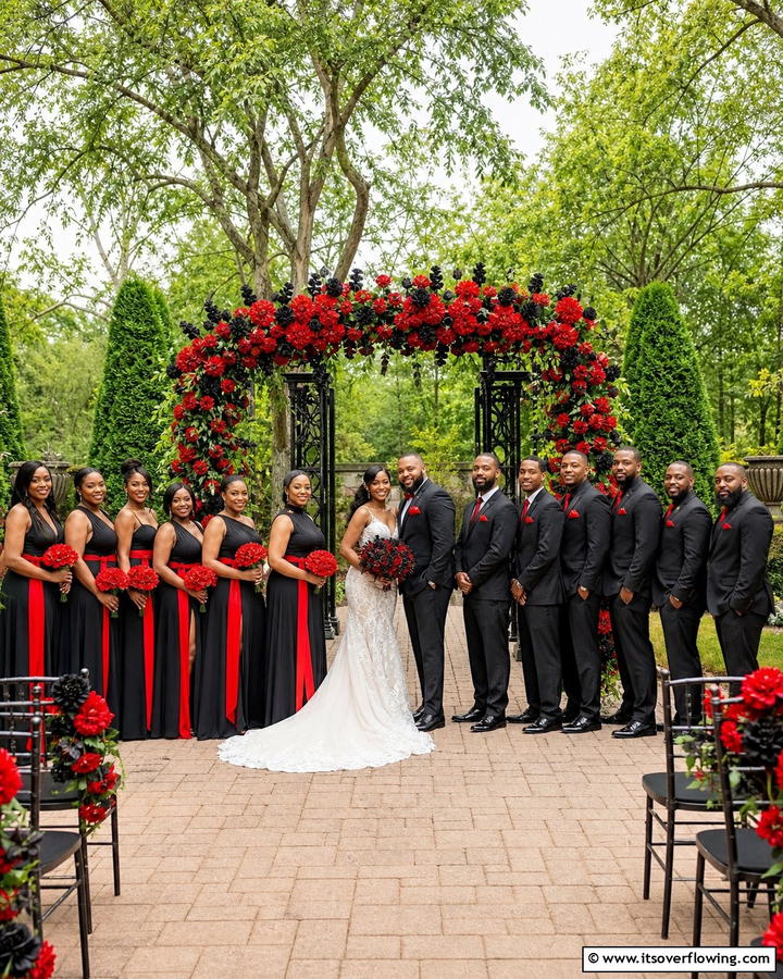 Red and Black Bridal Party Attire - 17 Red and Black Wedding Ideas for Dramatic Nuptials