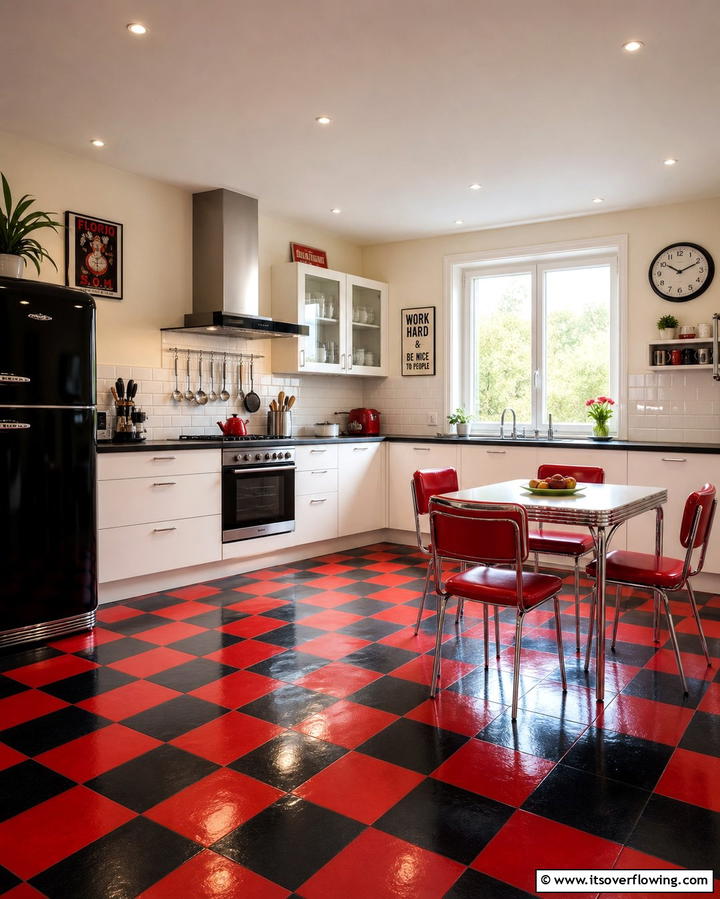 Red and Black Checkerboard Flooring - 25 Red and Black Kitchen Ideas for a Bold Look
