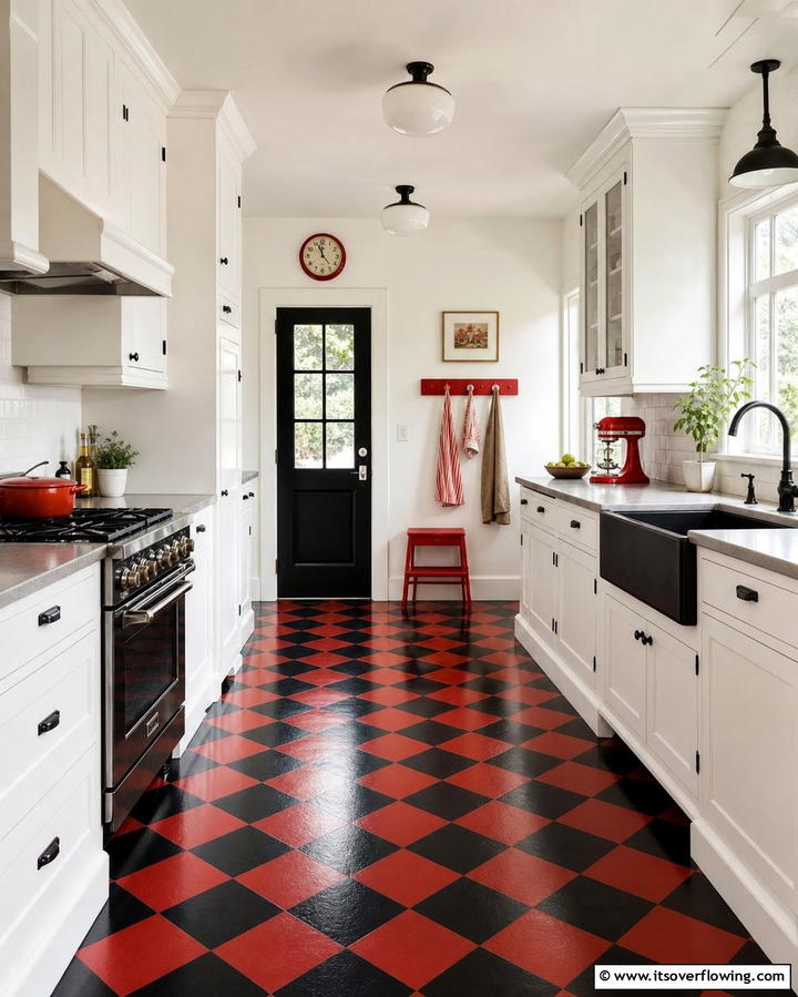 Red and Black Checkered Flooring - 25 Red and Black Kitchen Ideas for a Bold Look