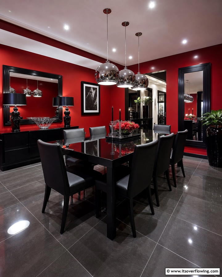 Red and Black Dramatic Duo - 20 Red Dining Room Ideas for a Bold and Vibrant Space