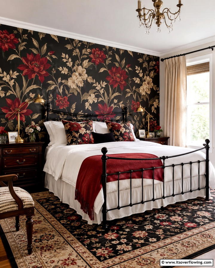 Red and Black Floral Prints - 25 Red and Black Bedroom Ideas for a Dramatic Look