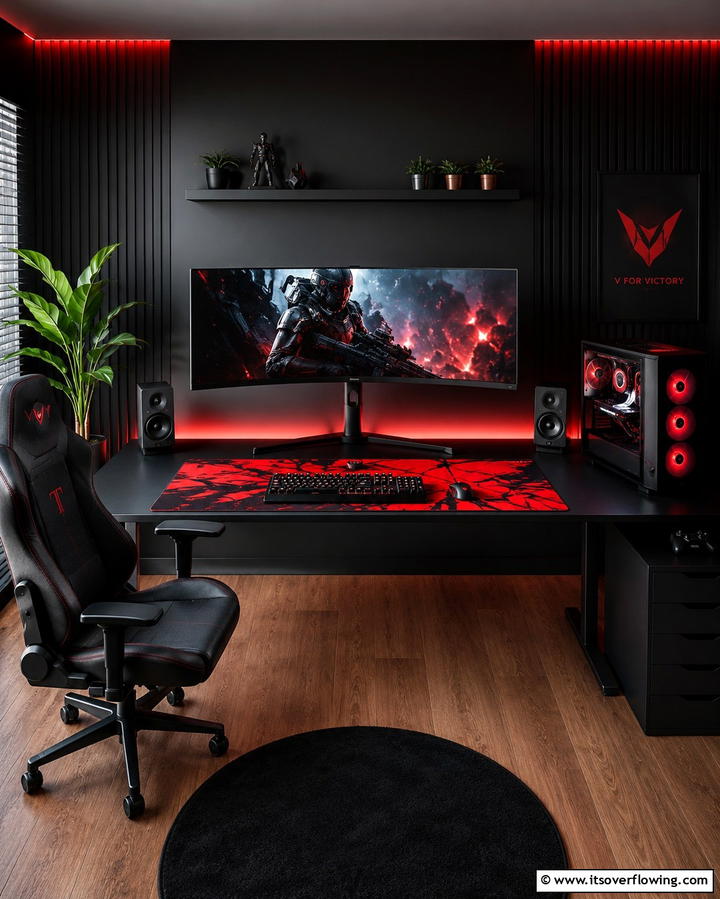 Red and Black Gaming Desk Mat - 25 Red and Black Gaming Setup Ideas for a Stylish Space