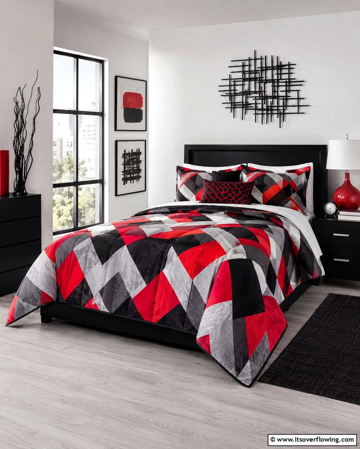 Red and Black Geometric PatternsOne - 25 Red and Black Bedroom Ideas for a Dramatic Look
