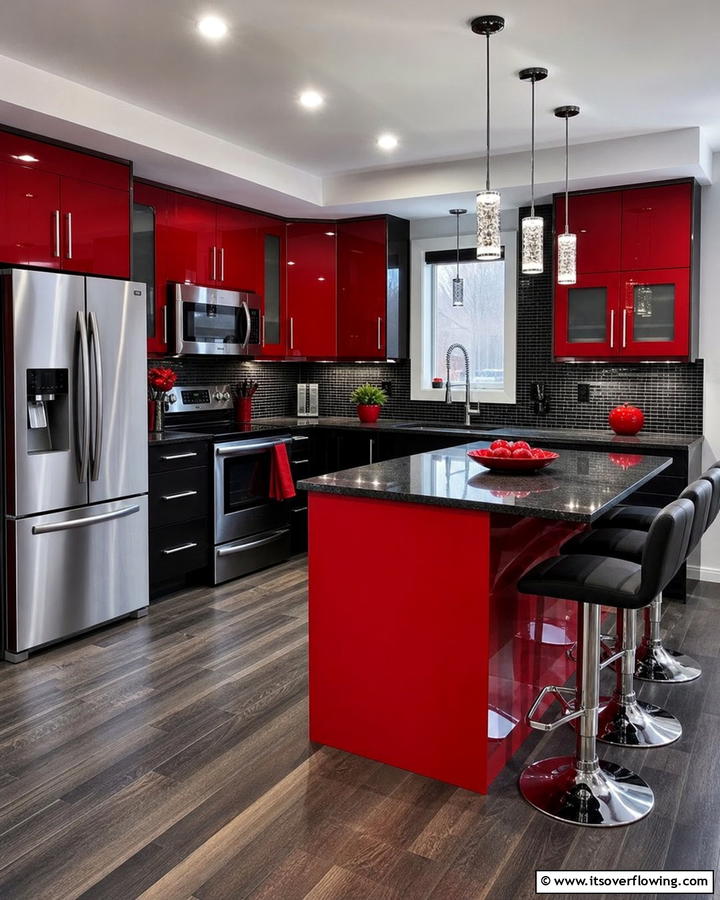 Red and Black High Contrast Design - 17 Red Kitchen Design Ideas for Bold Contemporary Spaces