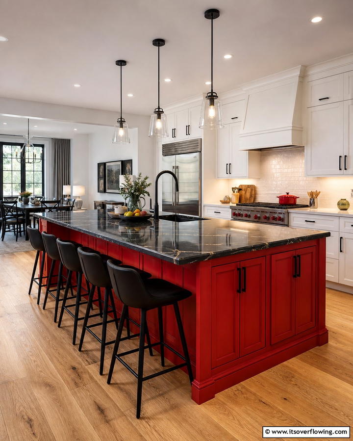 Red and Black Kitchen Island - 25 Red and Black Kitchen Ideas for a Bold Look
