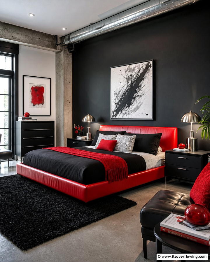Red and Black Modern Chic - 25 Red Bedroom Ideas to Transform Your Space