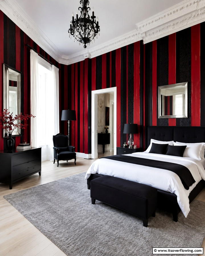 Red and Black Striped Wallpaper - 25 Red and Black Bedroom Ideas for a Dramatic Look