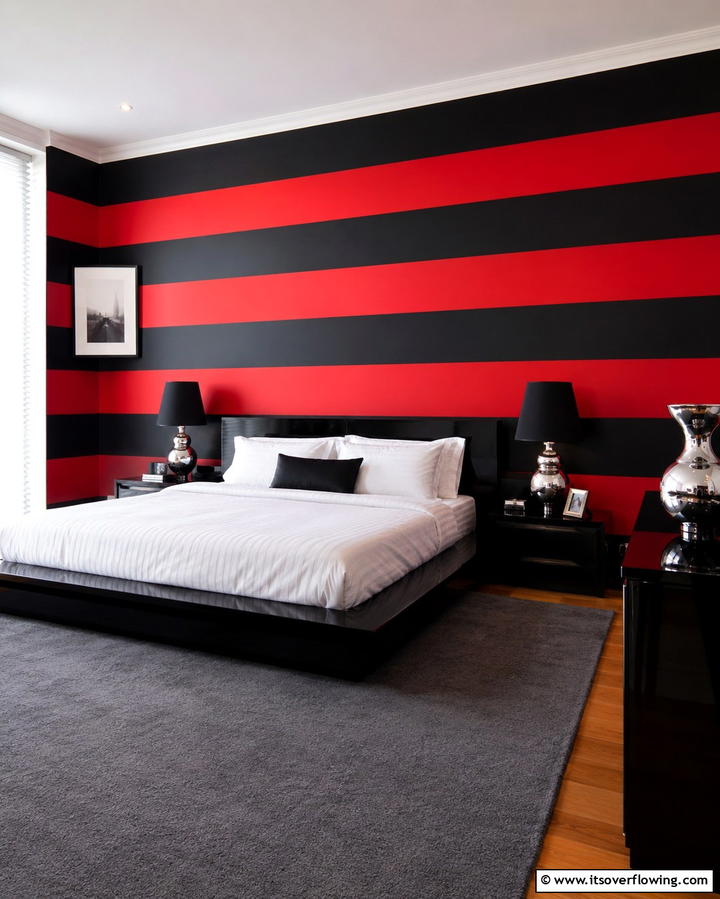 Red and Black Striped Walls - 25 Red and Black Bedroom Ideas for a Dramatic Look