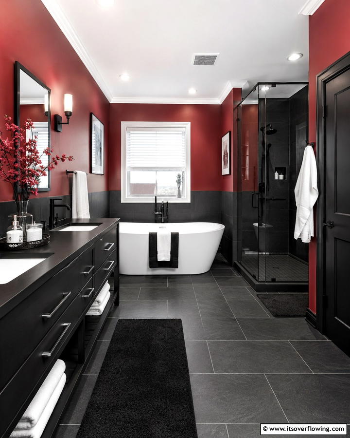 Red and Black Theme - 25 Red Bathroom Ideas for a Luxurious Feel