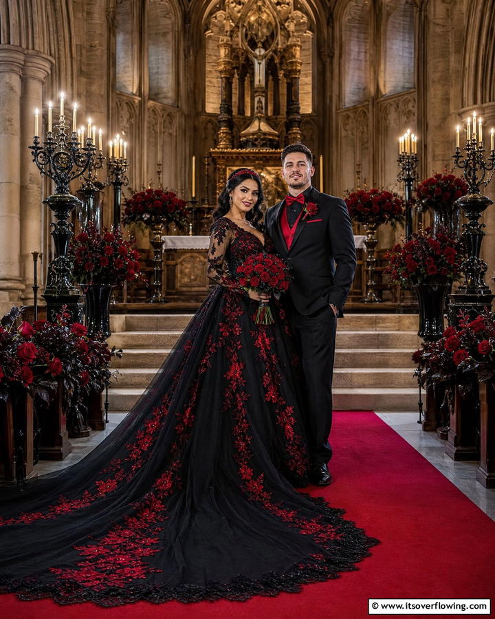 Red and Black Wedding Attire for the Couple - 17 Red and Black Wedding Ideas for Dramatic Nuptials