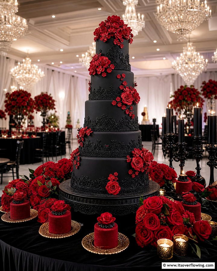 Red and Black Wedding Cake - 17 Red and Black Wedding Ideas for Dramatic Nuptials