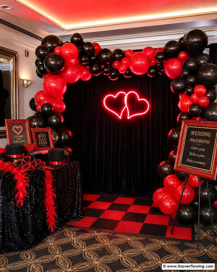 Red and Black Wedding Photobooth - 17 Red and Black Wedding Ideas for Dramatic Nuptials