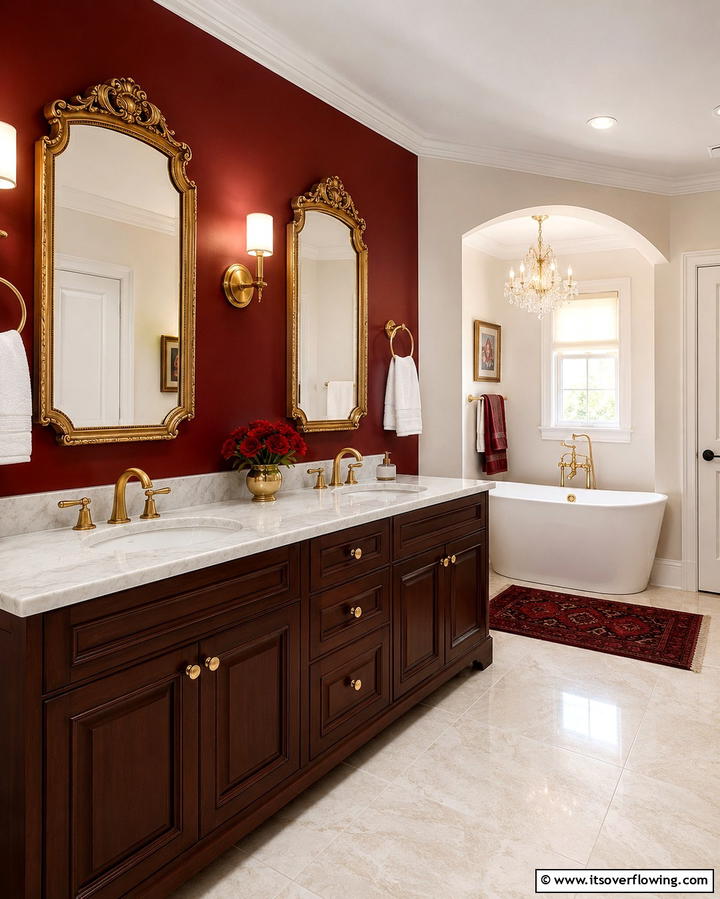 Red and Gold AccentsExact - 25 Red Bathroom Ideas for a Luxurious Feel