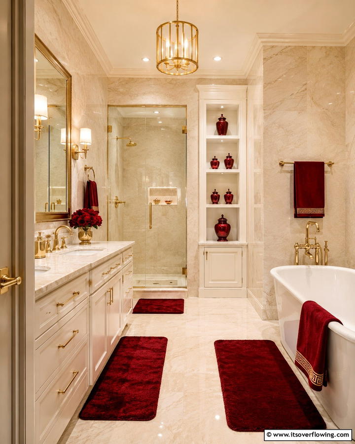 Red and Gold AccentsOne - 25 Red Bathroom Ideas for a Luxurious Feel