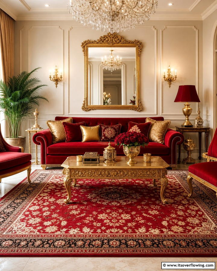 Red and Gold Color Palette for Elegance - 17 Red Living Room Ideas for Dramatic Modern Interiors