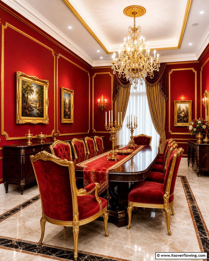 Red and Gold Elegance - 20 Red Dining Room Ideas for a Bold and Vibrant Space