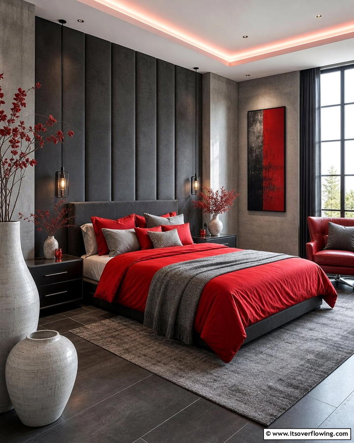 Red and Gray Color Combination - 25 Red Bedroom Ideas to Transform Your Space