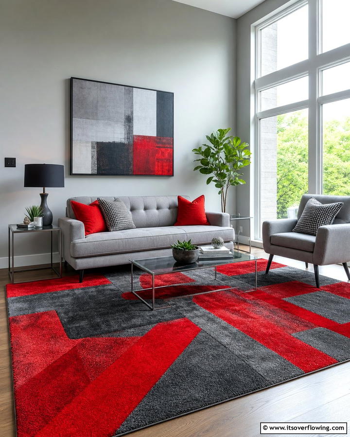 Red and Grey Area Rug - 25 Red and Grey Living Room Ideas for a Modern Touch