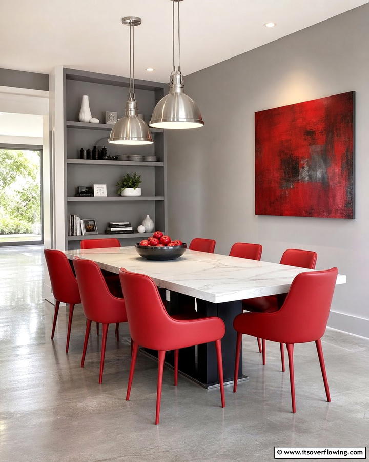Red and Grey Modern Contrast - 20 Red Dining Room Ideas for a Bold and Vibrant Space