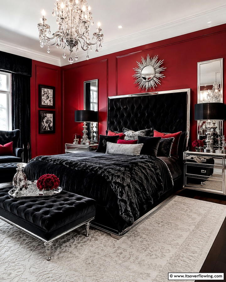 Red and White Floral Patterns - 25 Red Black and White Bedroom Ideas for a Bold Look