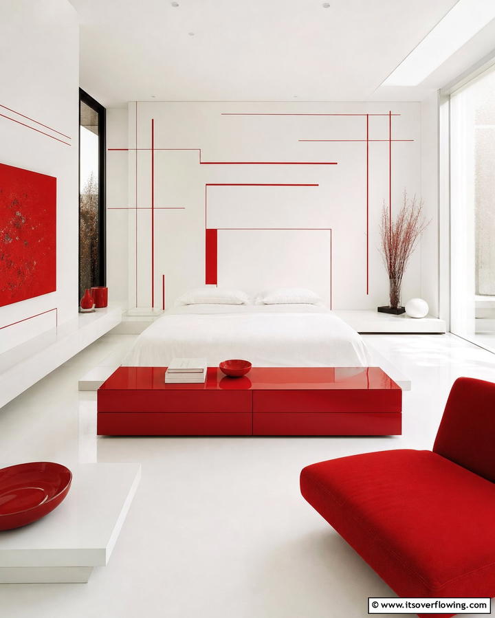 Red and White Minimalist Design - 25 Red Bedroom Ideas to Transform Your Space