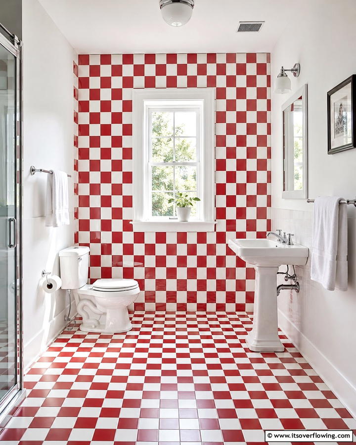 Red and White Tile Combination - 25 Red Bathroom Ideas for a Luxurious Feel