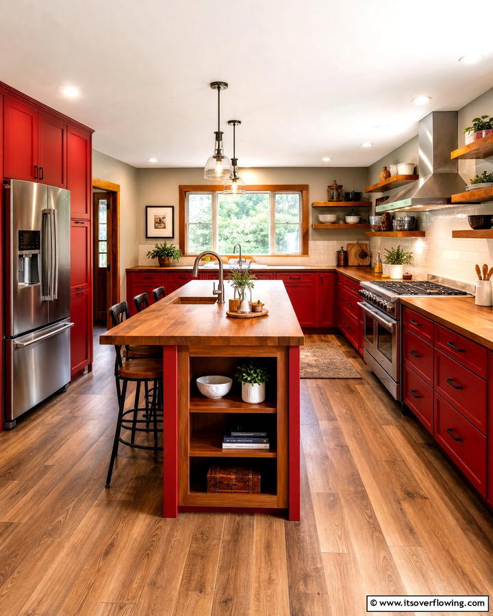 Red and Wood Style Combination - 17 Red Kitchen Design Ideas for Bold Contemporary Spaces