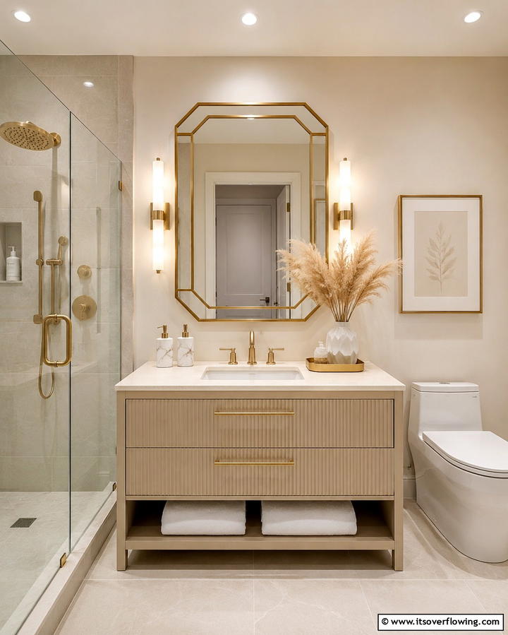 Refined Accessory Highlights - 30 Beige Bathroom Ideas for Timeless and Serene Design Schemes