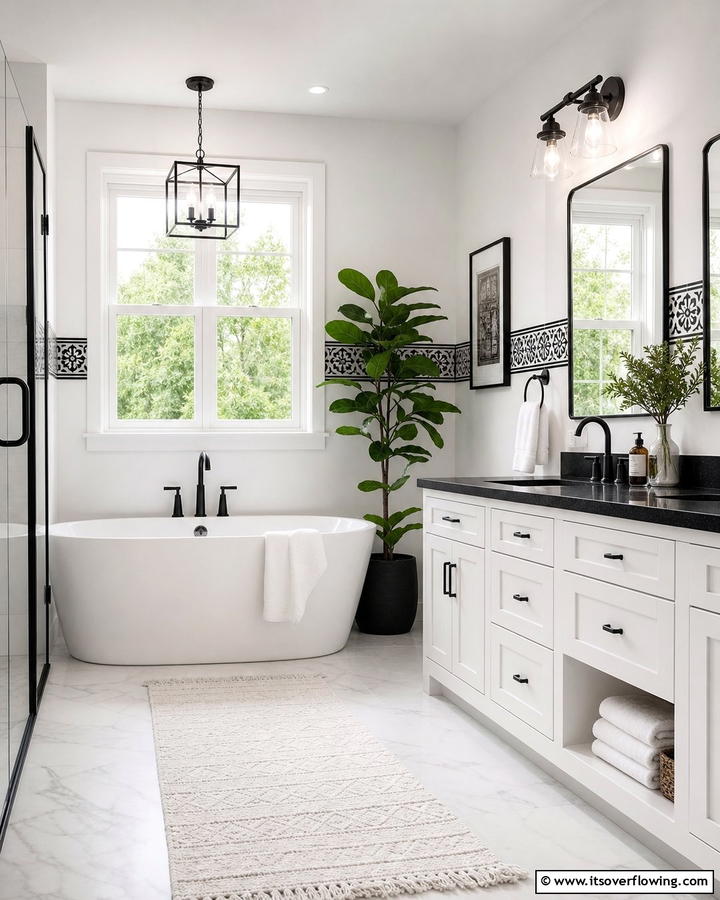 Refined Bathroom Ambiance - 21 Classic Black & White Bathroom Designs for Contrast