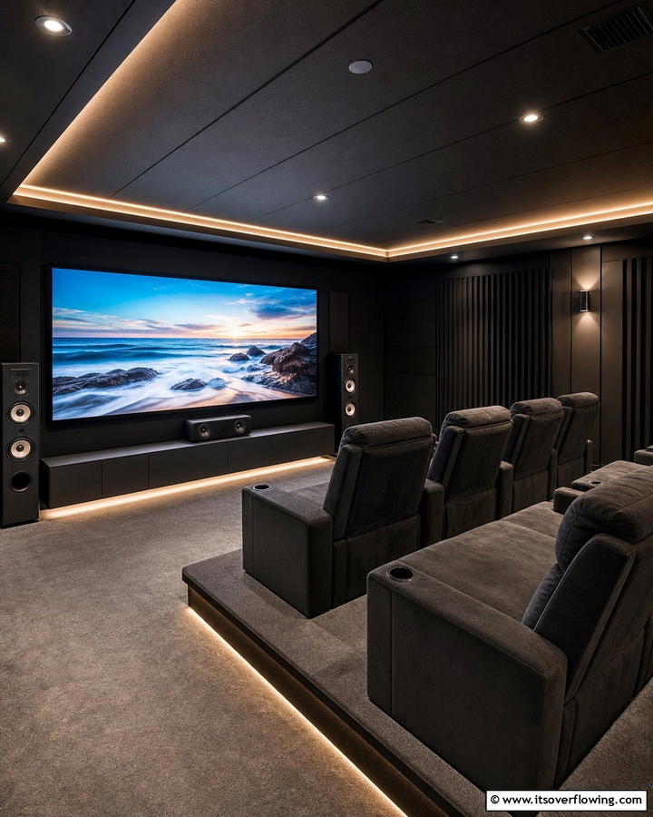 Refined Black Media Room - 21 Bold Black Room Ideas for Dramatic Interior Statements