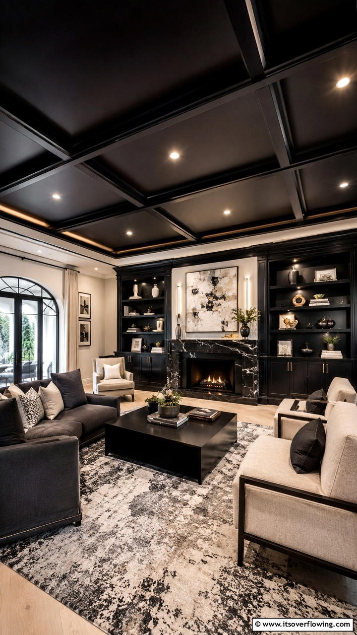 Refined Black Sophistication - 30 Black Ceiling Ideas to Add Depth and Drama Above