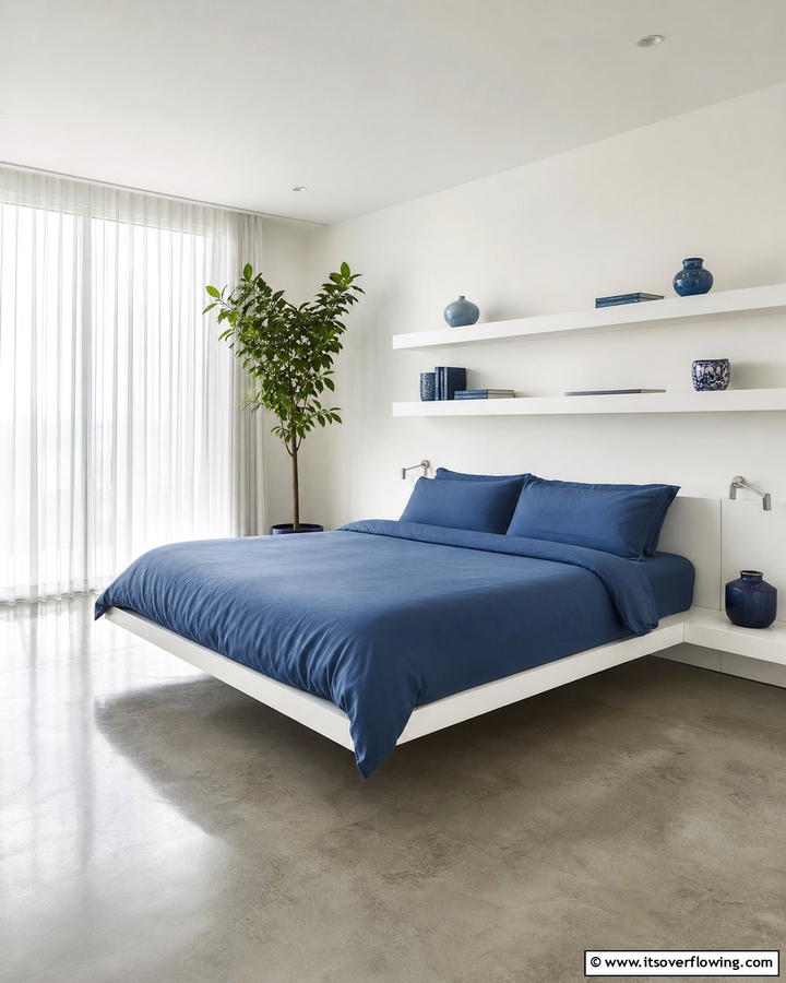Refined Blue Minimalism - 21 Serene Blue Bedroom Ideas for Calming Atmospheres