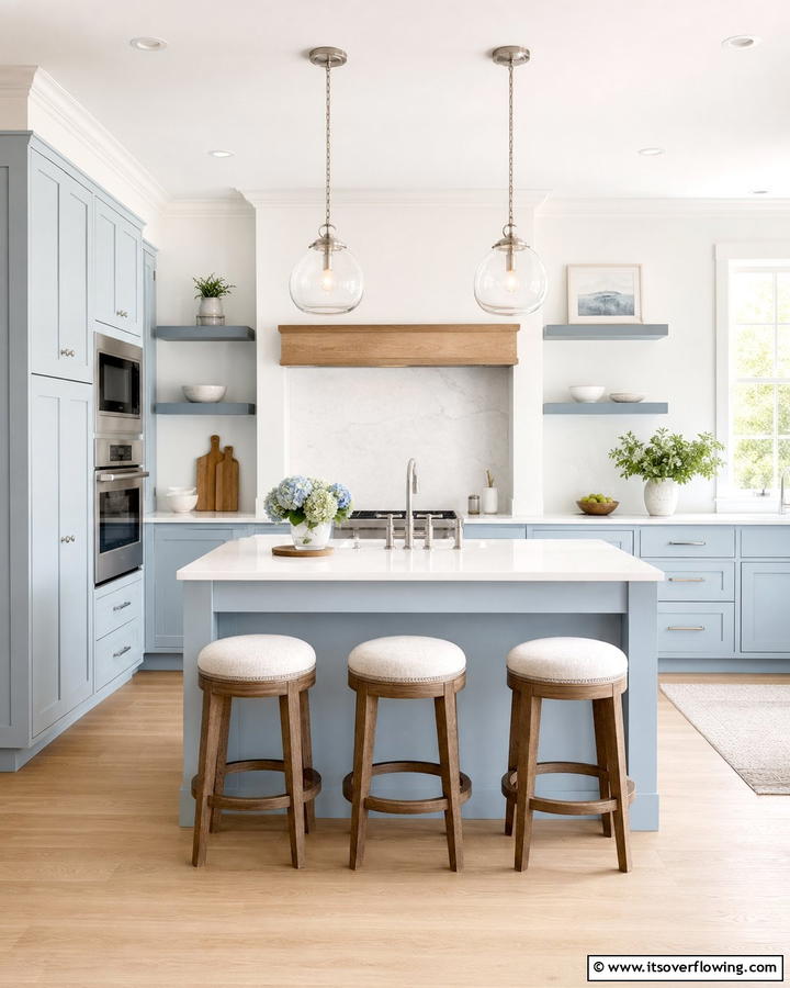 Refined Blue Simplicity - 21 Blue Farmhouse Kitchen Cabinet Ideas for Rustic Charm