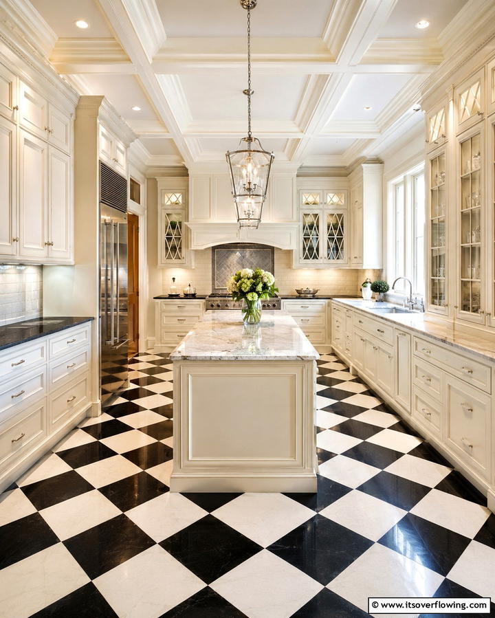 Refined Checkered Sophistication - 30 Kitchens with Checkered Floors- Retro-Inspired Designs