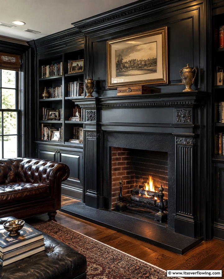Refined Classic Elegance - 30 Bold Black Fireplace Ideas to Elevate Your Living Room