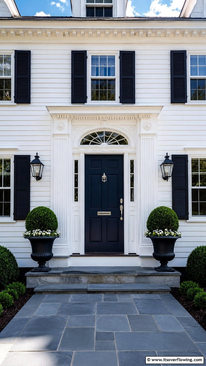 Refined Colonial Detailing - 30 Colonial Front Door Ideas to Enhance Your Home’s Charm