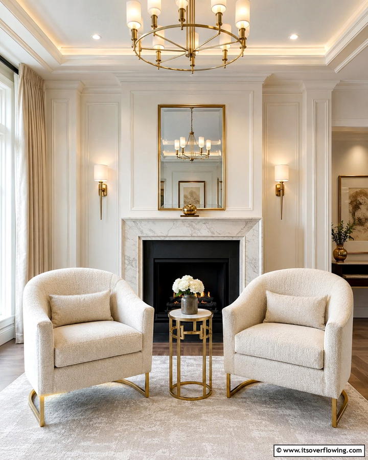 Refined Cream and Gold Accent Chairs - 30 Elegant Cream & Gold Living Room Themes for Luxe Interiors