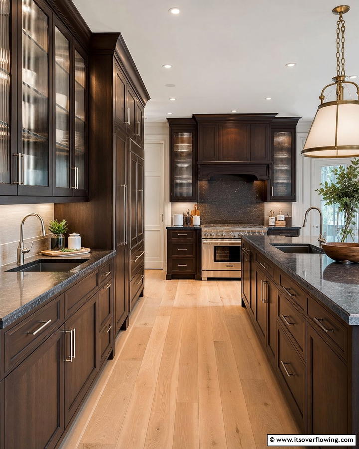 Refined Detailing - 30 Dark Wood Kitchen Cabinet Designs for Classic Style