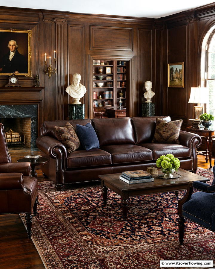 Refined Elegance with Classic Decor - 30 Warm Dark Brown Couch Styling Ideas for Cozy Living Rooms